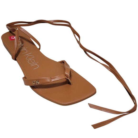 Calvin Klein Women Minola Flat Ankle Tie Thong Sandals Size US 9.5M Brown - Picture 2 of 5